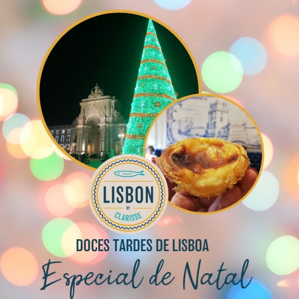 Imagem de Pastel de Natal e árvore de natal em Lisboa, na praça do comércio em alusão ao tour de doces em portugal
